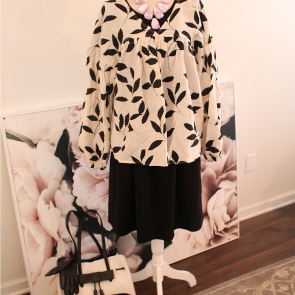 CES FEMME Floral Balloon Sleeve Flowy Bohemian Top Sz L - Picture 3 of 12